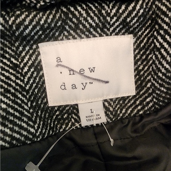 A New Day Belted Single Button Coat black white Houndstooth - size large - Picture 4 of 4